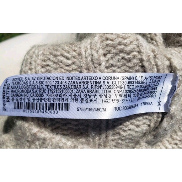 Zara Sweater Womens Medium Beige Chunky Knit Wool Blend Cropped Oversized V-Neck - Picture 7 of 12